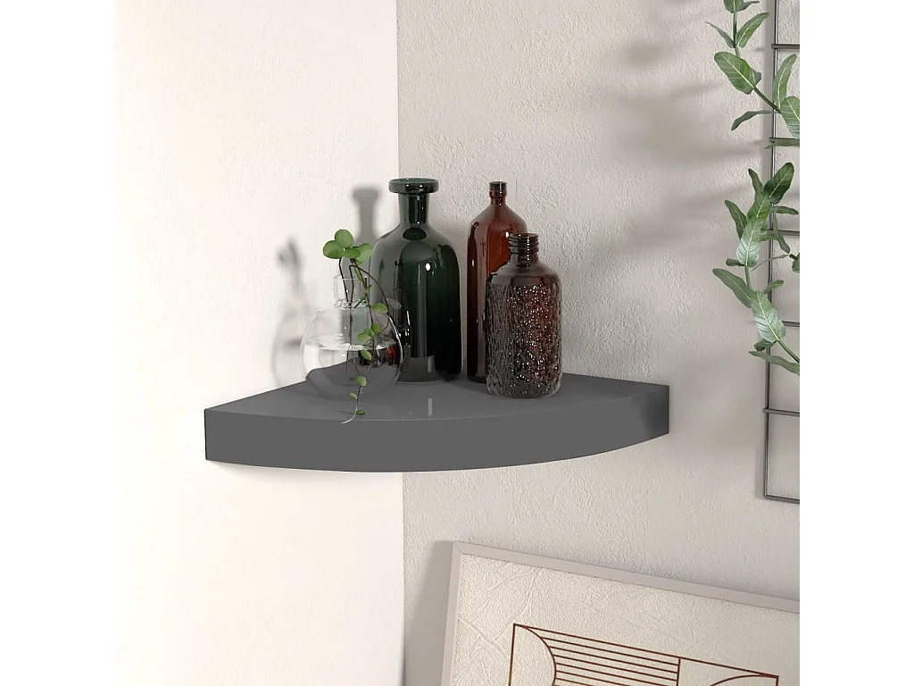 Étagère d'angle flottante Gris brillant 25x25x3,8 cm MDF
