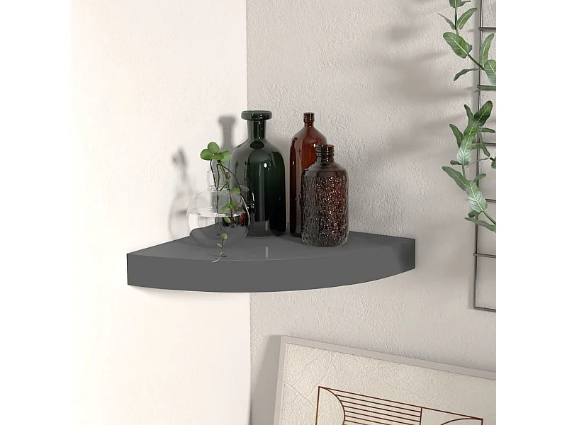 Étagère d'angle flottante Gris brillant 25x25x3,8 cm MDF