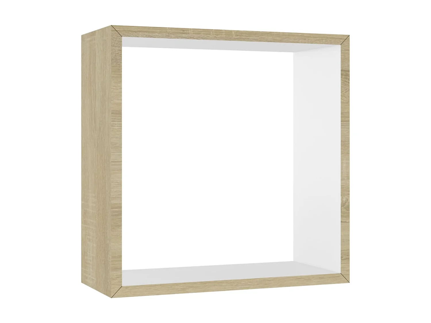 Mensole da parete a cubo da 3 pezzi, bianche e rovere Sonoma