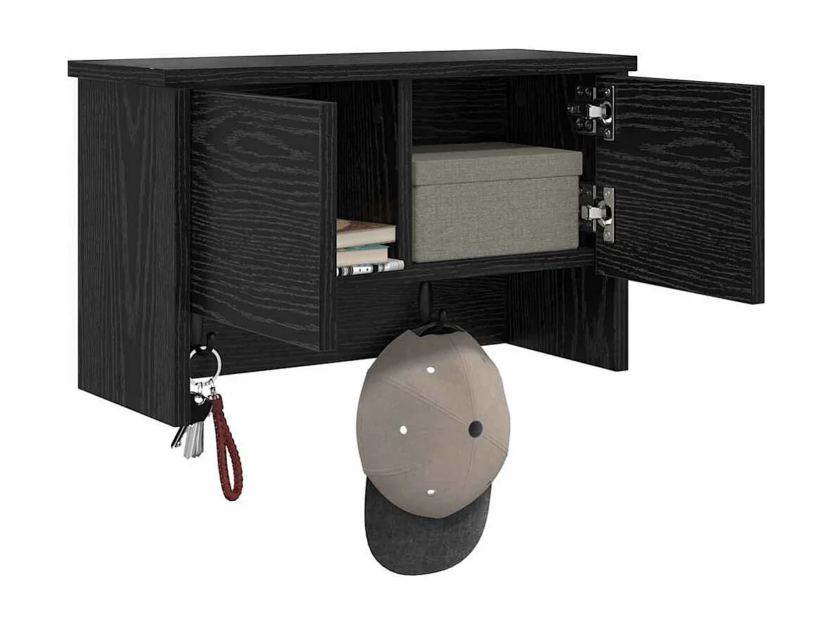 Appendiabiti da parete con ripiano Rovere nero 50 x 20 x 30 cm
