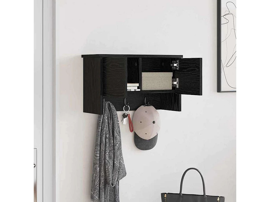 Appendiabiti da parete con ripiano Rovere nero 50 x 20 x 30 cm