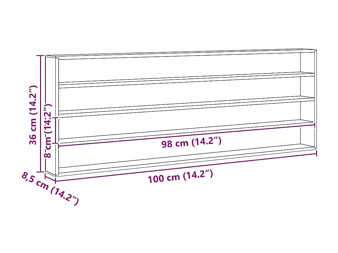 Braune Holz-Displaybox 100 x 8,5 x 36 cm