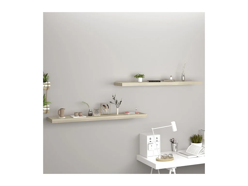 Mensole da parete sospese 2 pezzi Rovere 120x23,5x3,8 cm MDF