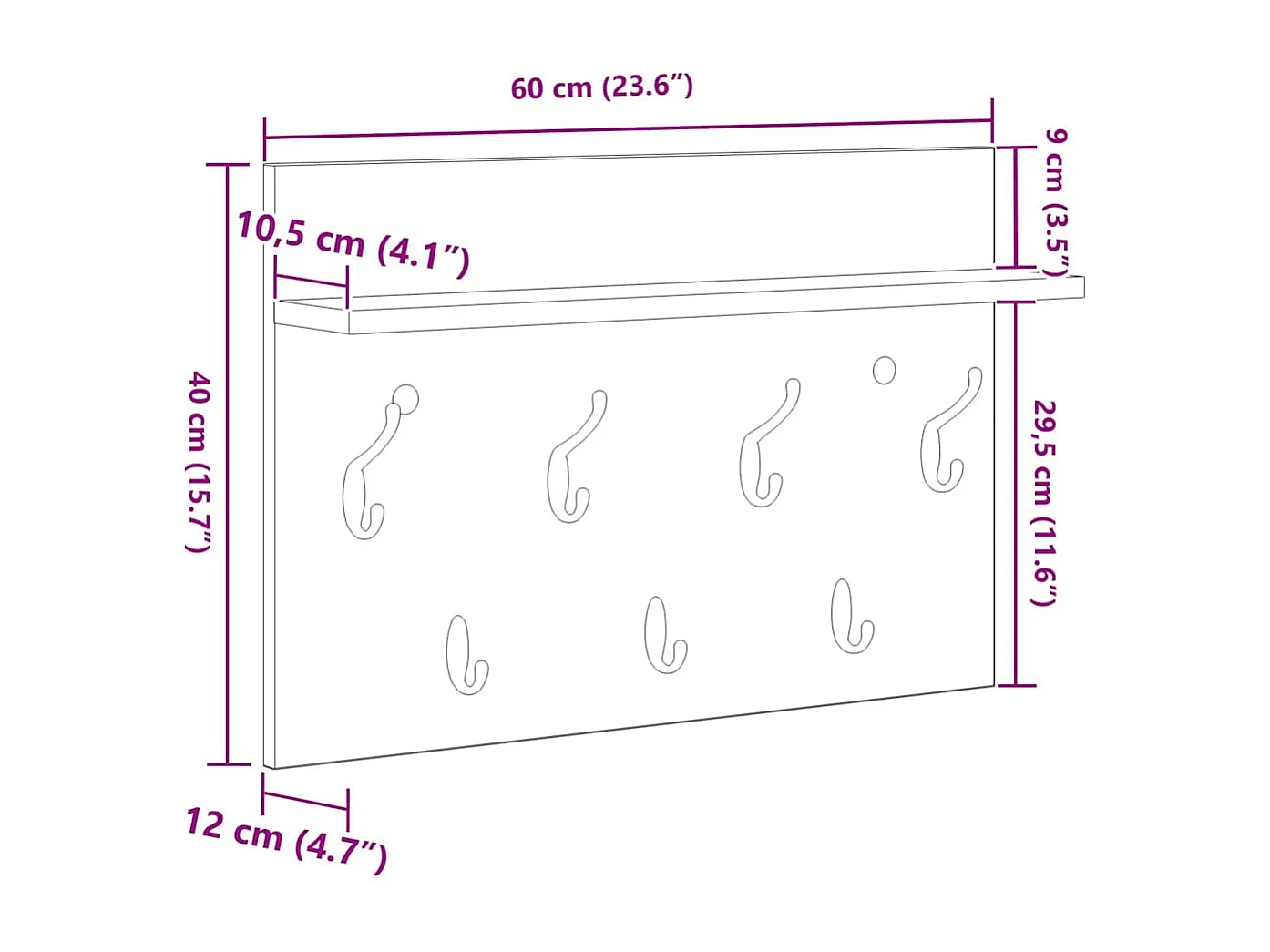 Appendiabiti da parete Bianco 60 x 40 x 12 cm Legno ingegnerizzato