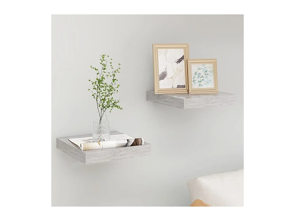Mensole da parete sospese 2 pezzi grigio cemento 23x23,5x3,8 cm MDF