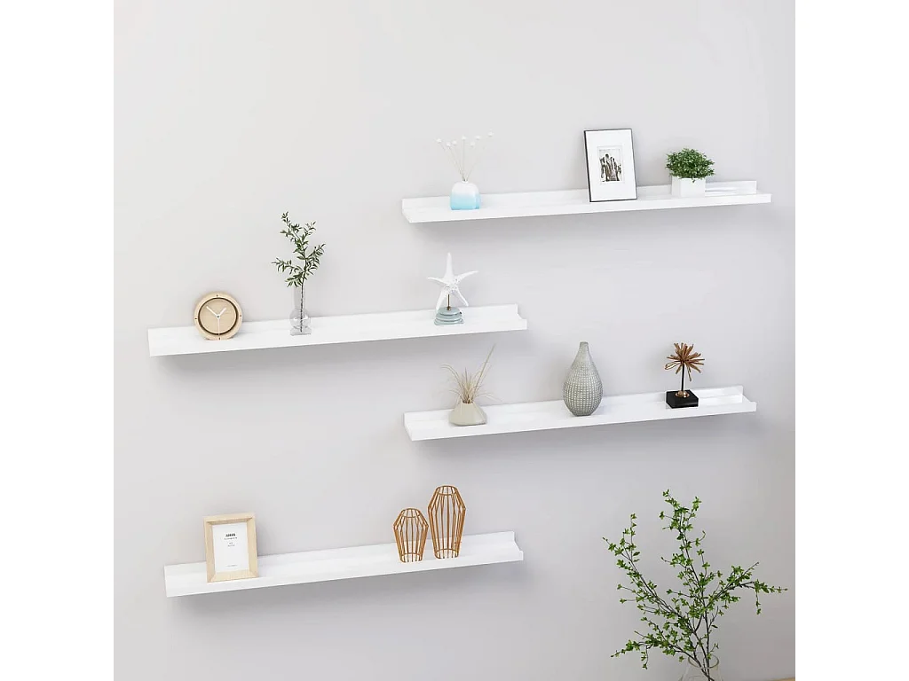 Estantes de pared 4 piezas Blanco brillo 80x9x3 cm