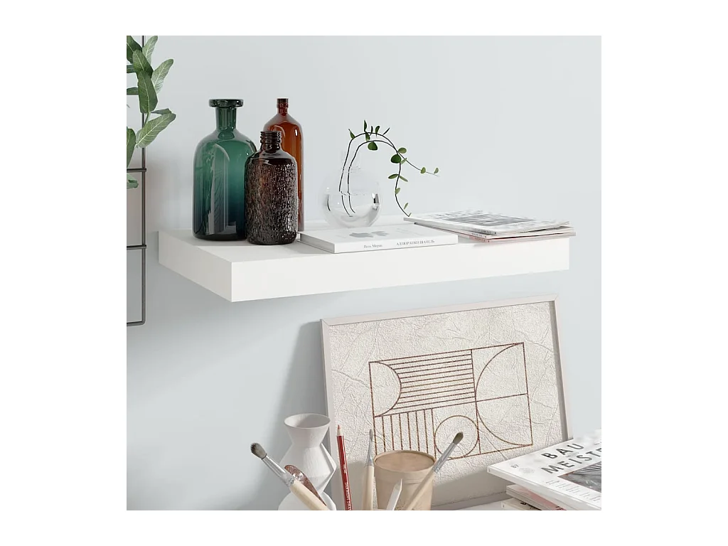 Estante flotante de pared MDF blanco brillo 40x23x3,8 cm