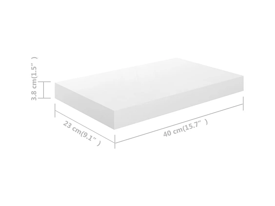 Estante flotante de pared MDF blanco brillo 40x23x3,8 cm
