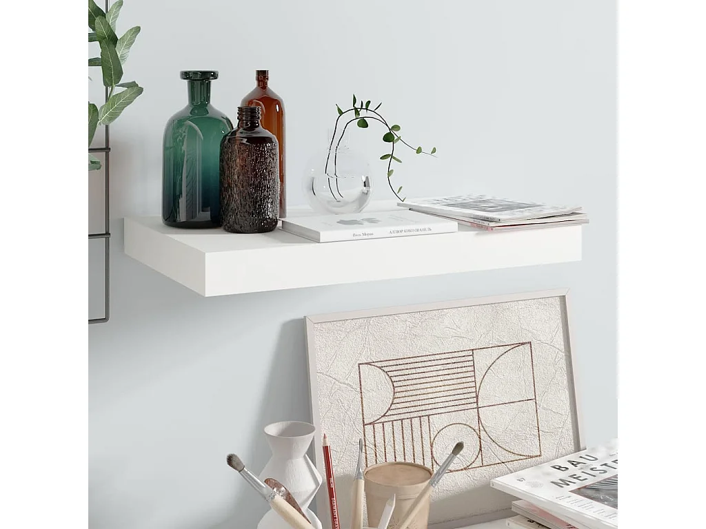 Estante flotante de pared MDF blanco brillo 40x23x3,8 cm