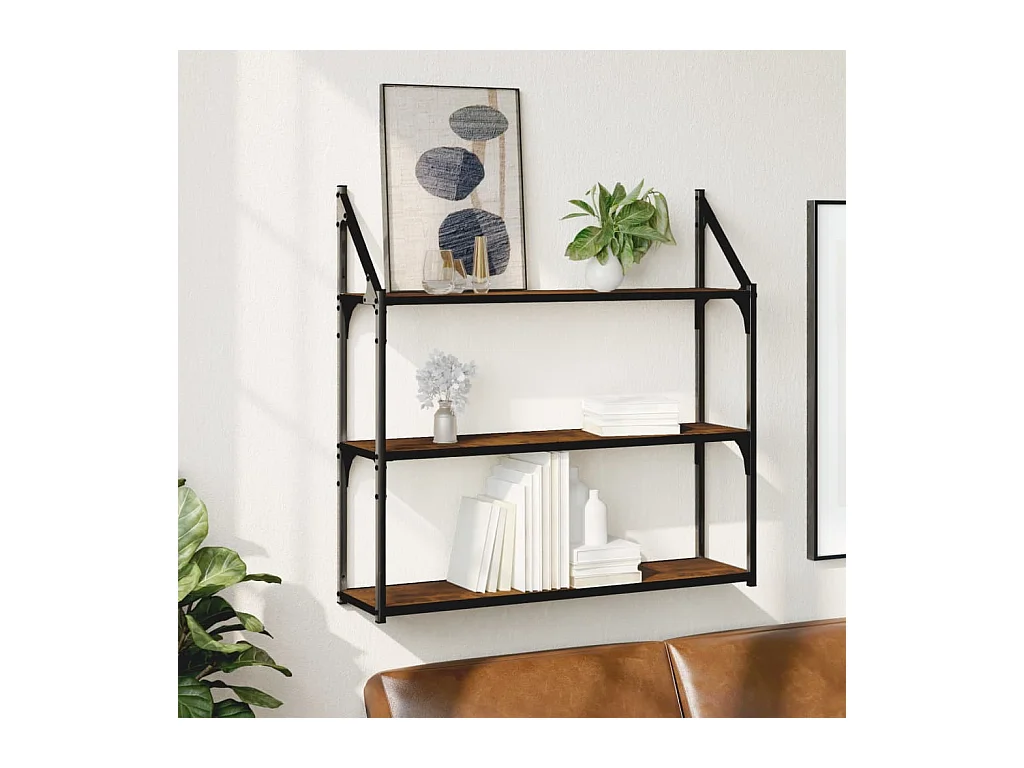 Estantería de pared de 3 niveles roble ahumado 80x21x78,5 cm
