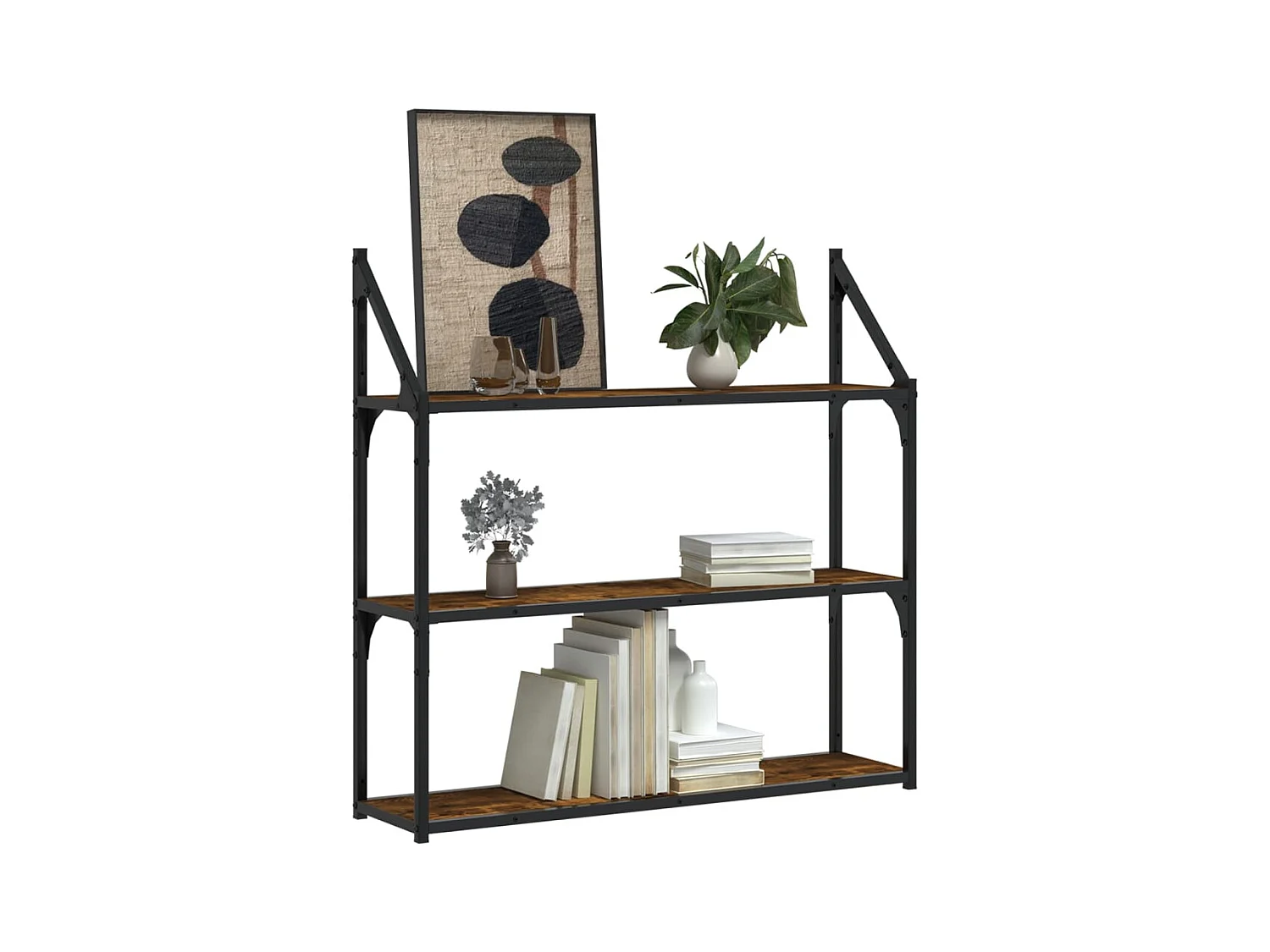 Estantería de pared de 3 niveles roble ahumado 80x21x78,5 cm