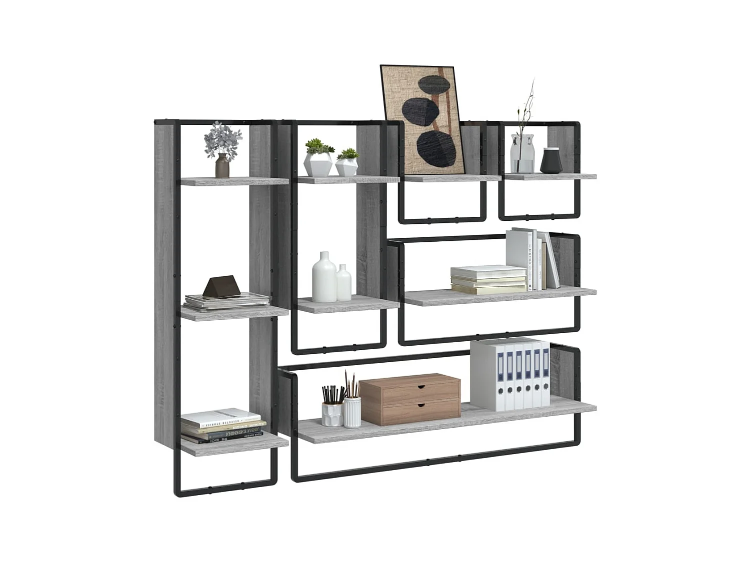 Juego de 6 estantes de pared con barras en gris Sonoma