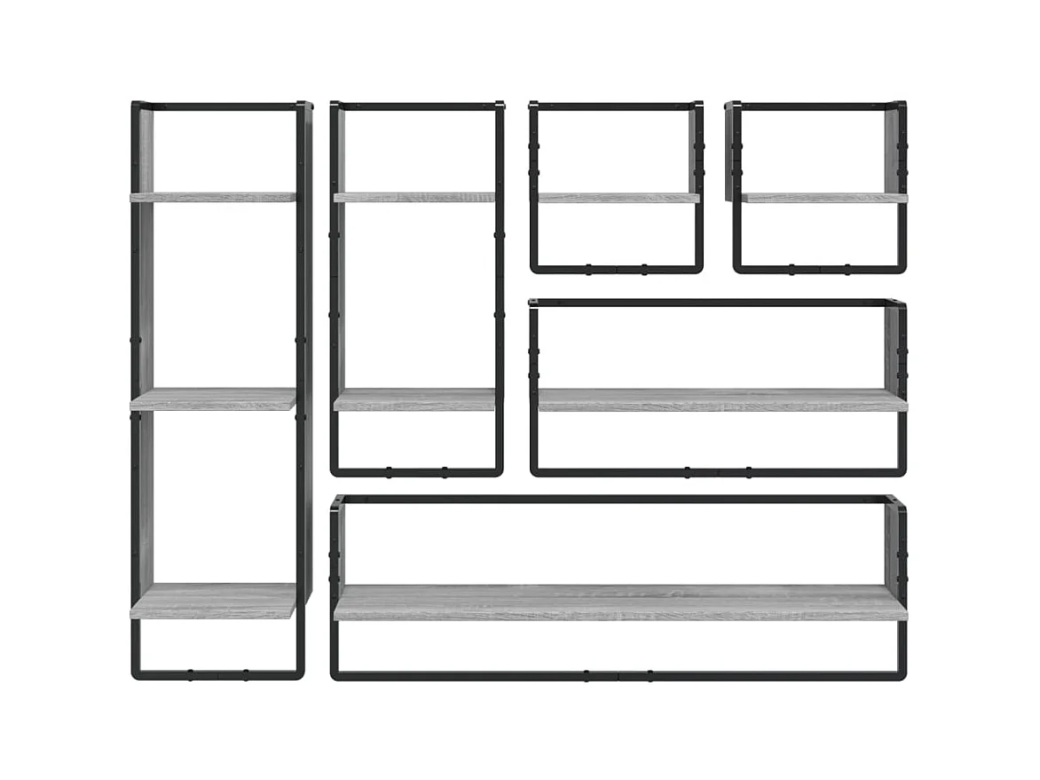 Juego de 6 estantes de pared con barras en gris Sonoma