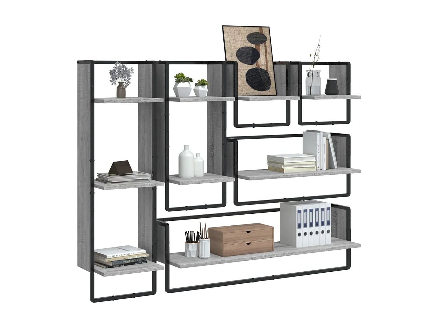 Ensemble d'étagères murales avec barres 6 pcs sonoma gris
