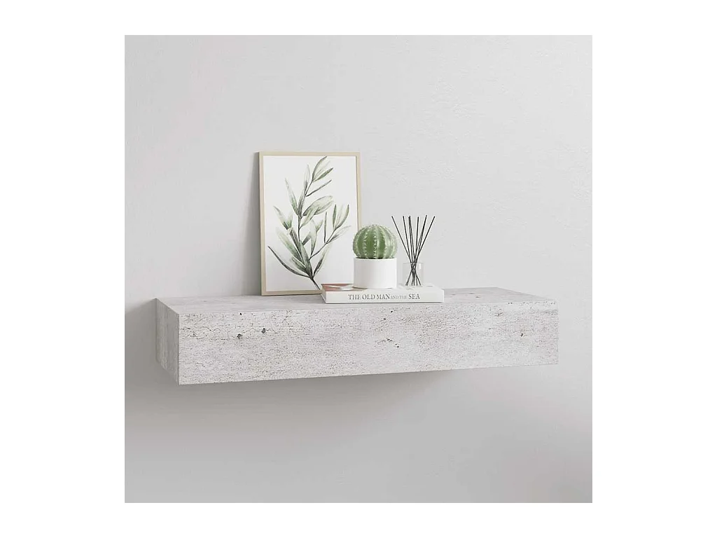 Mensola a muro con cassetto grigio cemento 60x23,5x10 cm MDF