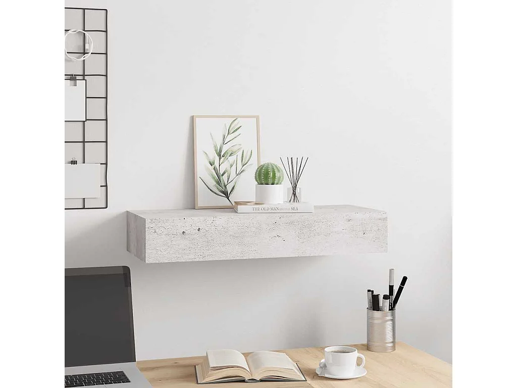 Mensola a muro con cassetto grigio cemento 60x23,5x10 cm MDF