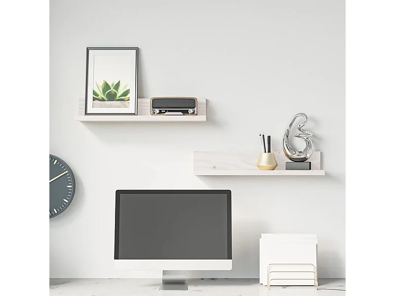 Estantes de pared 2 uds Blanco 50x11x9 cm Madera maciza de pino
