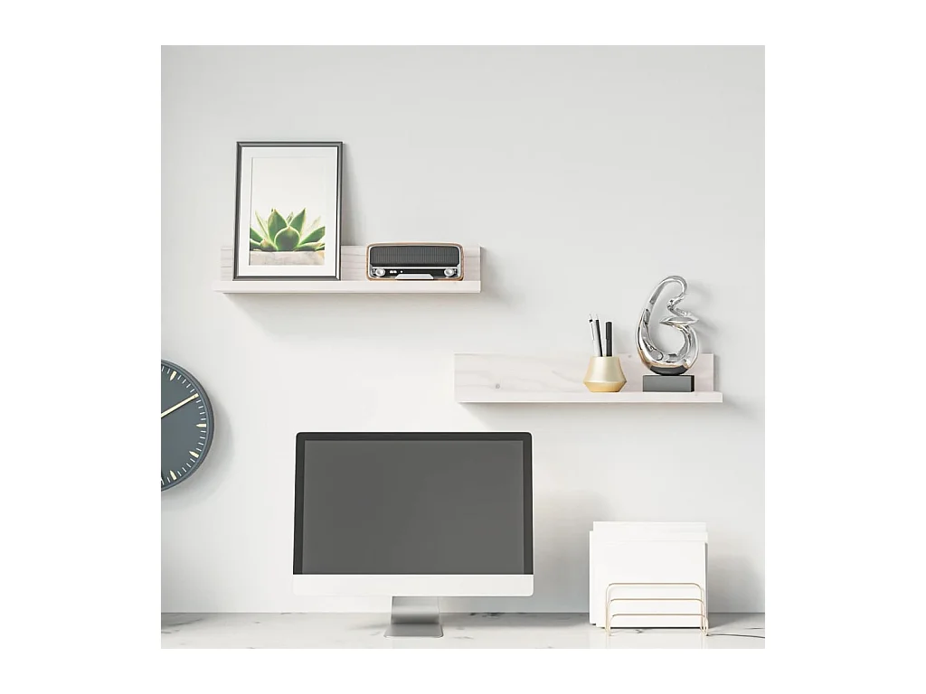 Estantes de pared 2 uds Blanco 50x11x9 cm Madera maciza de pino