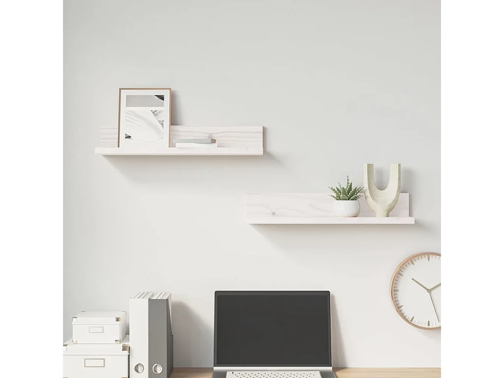 Estantes de pared 2 uds Blanco 50x11x9 cm Madera maciza de pino