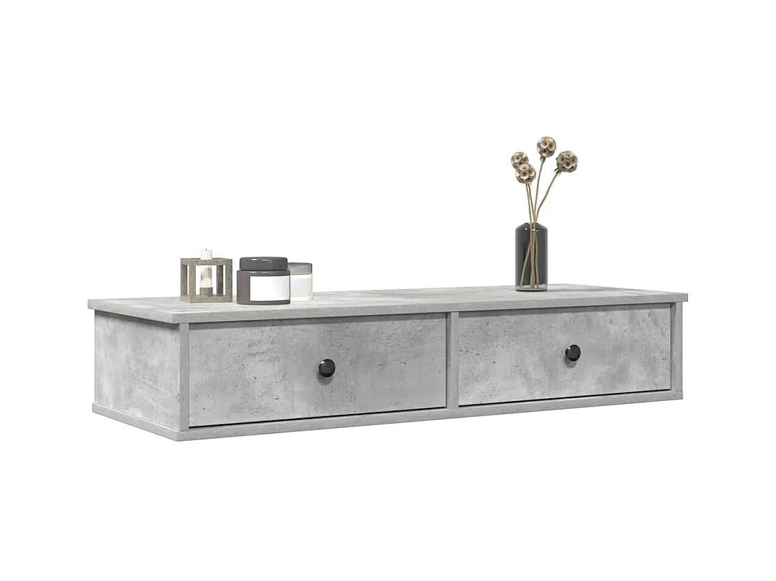 Estante de pared de madera de ingeniería de color gris hormigón con cajones