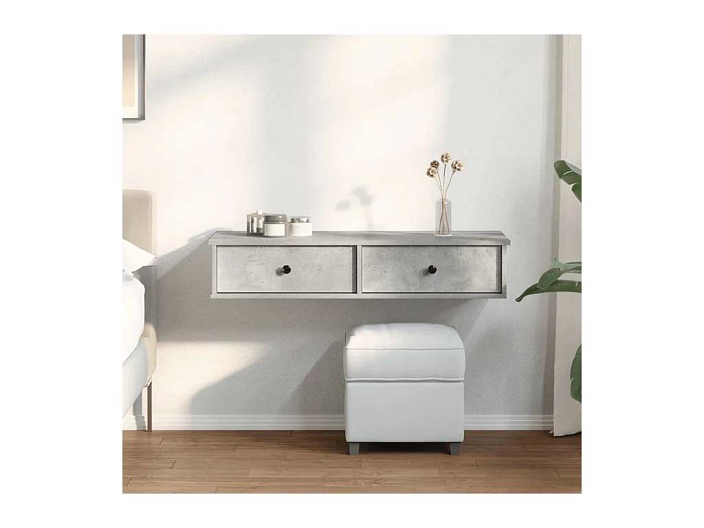 Estante de pared de madera de ingeniería de color gris hormigón con cajones