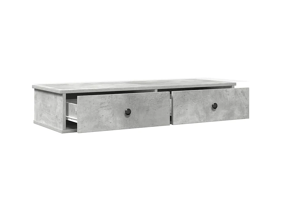 Estante de pared de madera de ingeniería de color gris hormigón con cajones