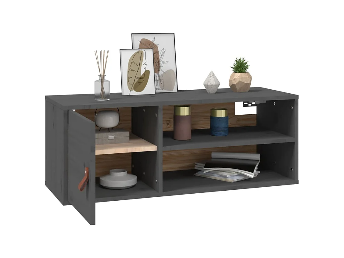 Wandkast Grijs 80x30x30 cm Massief grenenhout