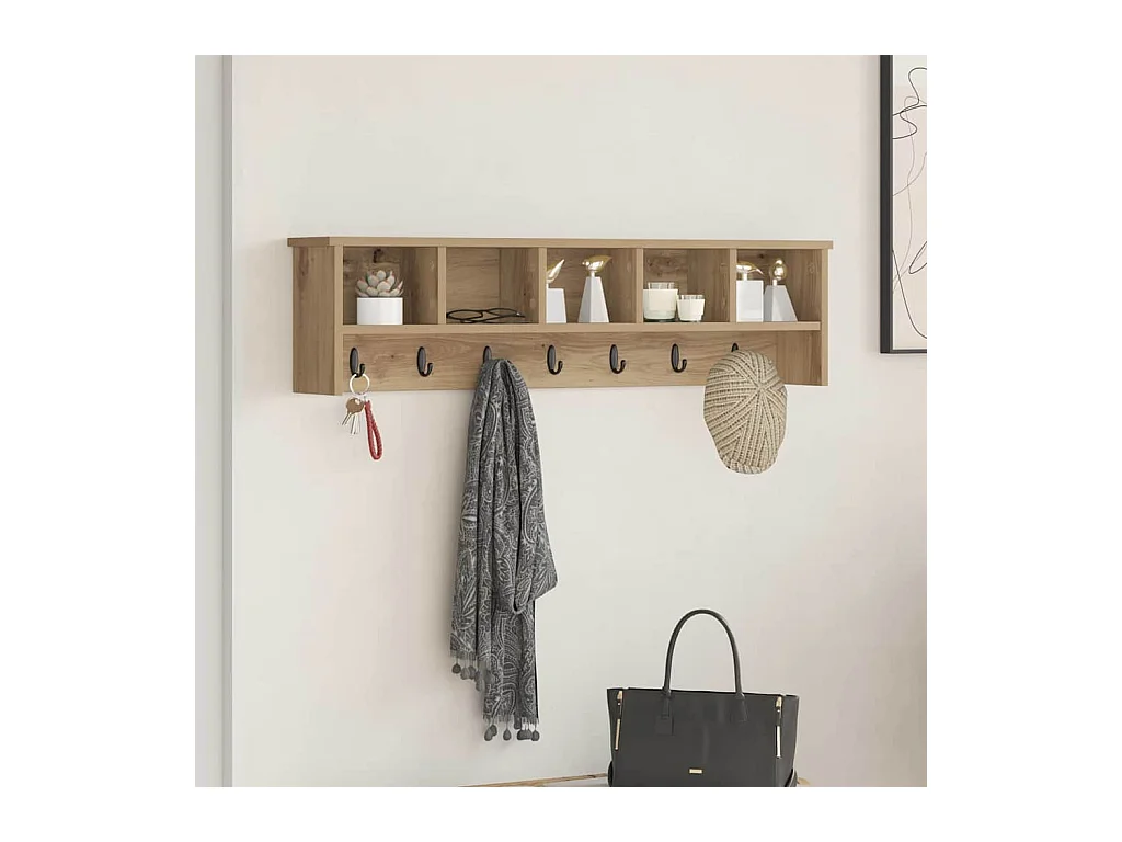 Porte-manteau mural chêne artisanal 100 x 16 x 26 cm