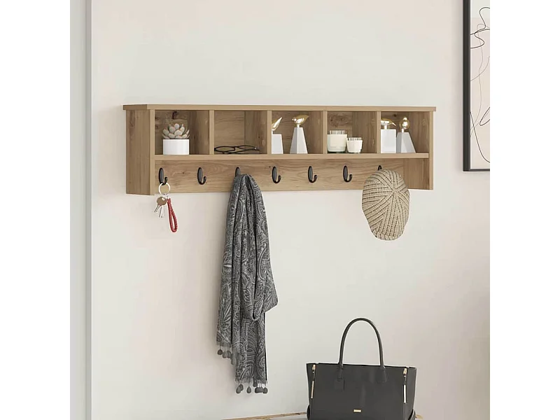 Porte-manteau mural chêne artisanal 100 x 16 x 26 cm