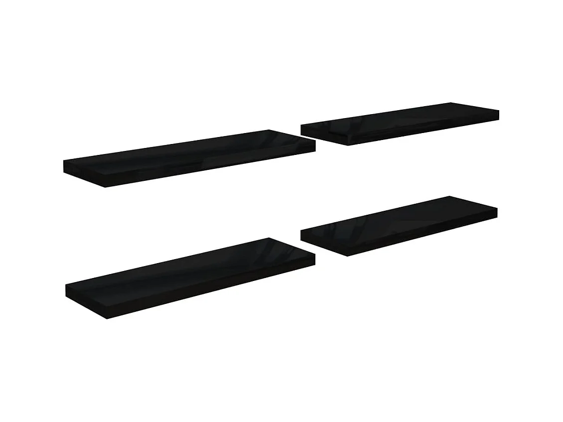 Mensola sospesa da parete 4 pezzi Nero lucido 80x23,5x3,8 cm MDF