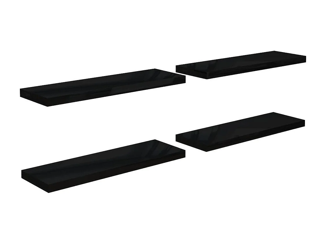 Étagère murale flottante 4 pcs Noir brillant 80x23,5x3,8 cm MDF