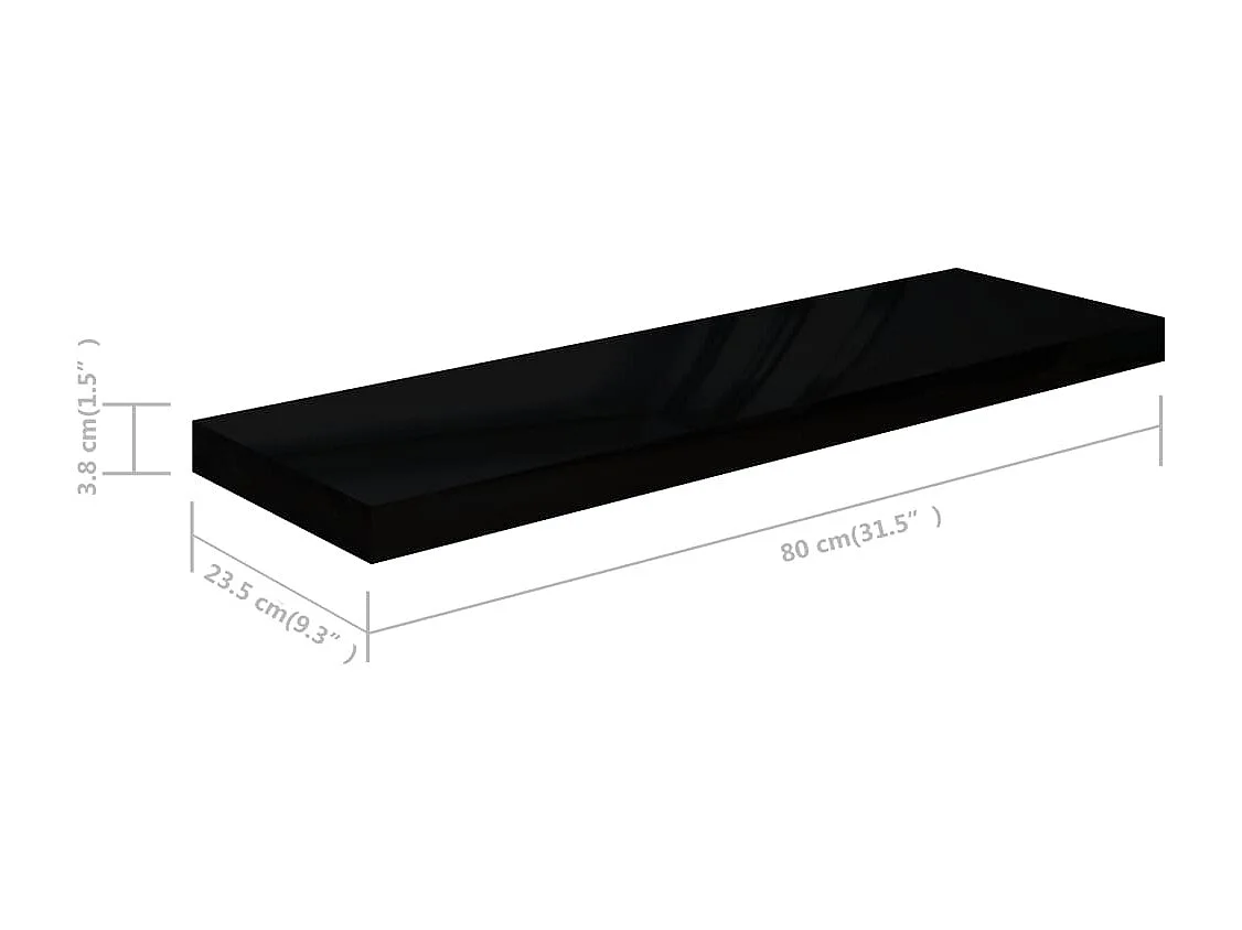 Étagère murale flottante 4 pcs Noir brillant 80x23,5x3,8 cm MDF
