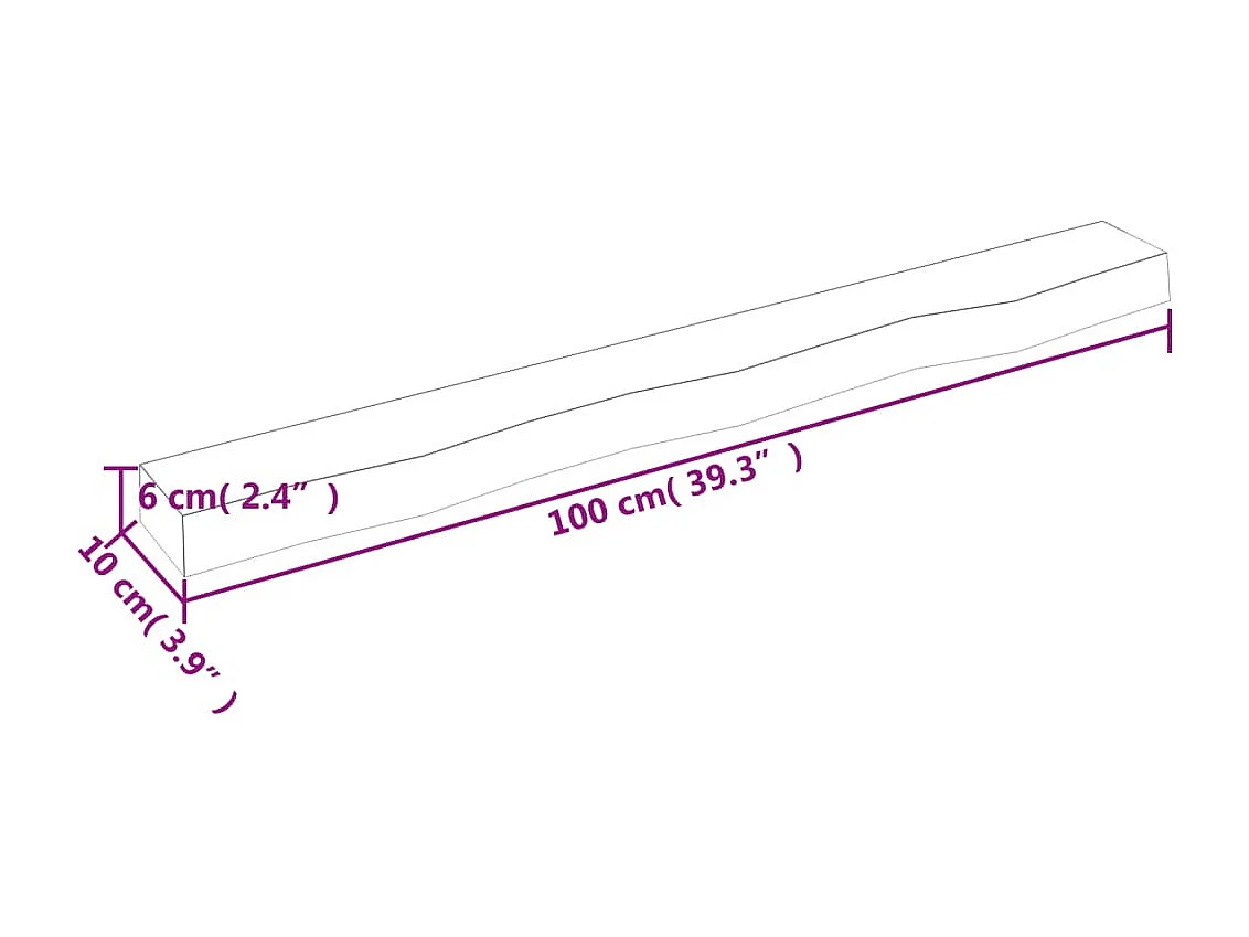 Wandplank 100x10x6 cm massief onbehandeld eikenhout
