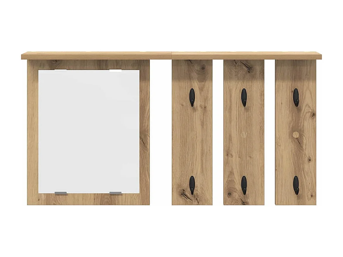 Perchero de pared con espejo, roble artesanal, 85 x 10 x 45 cm