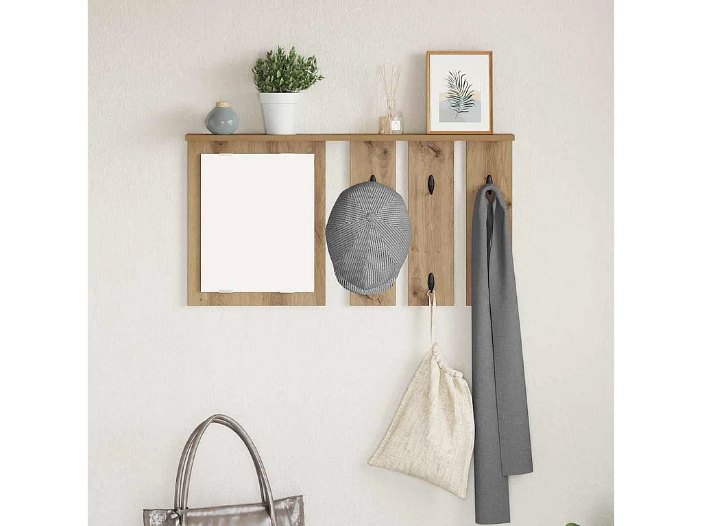 Porte-manteau mural avec miroir chêne artisanal 85 x 10 x 45 cm