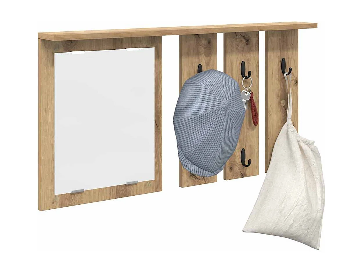 Porte-manteau mural avec miroir chêne artisanal 85 x 10 x 45 cm