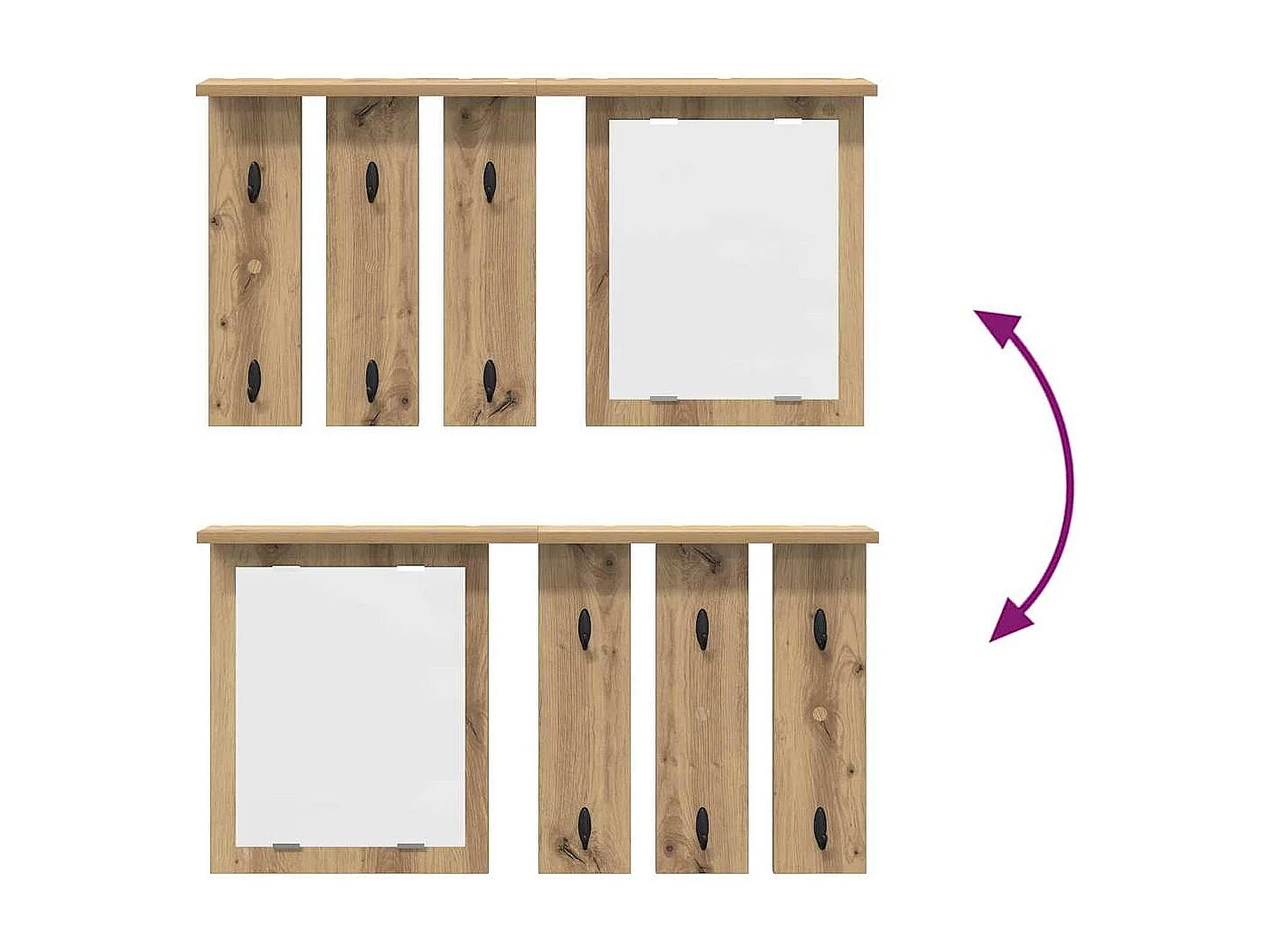 Porte-manteau mural avec miroir chêne artisanal 85 x 10 x 45 cm