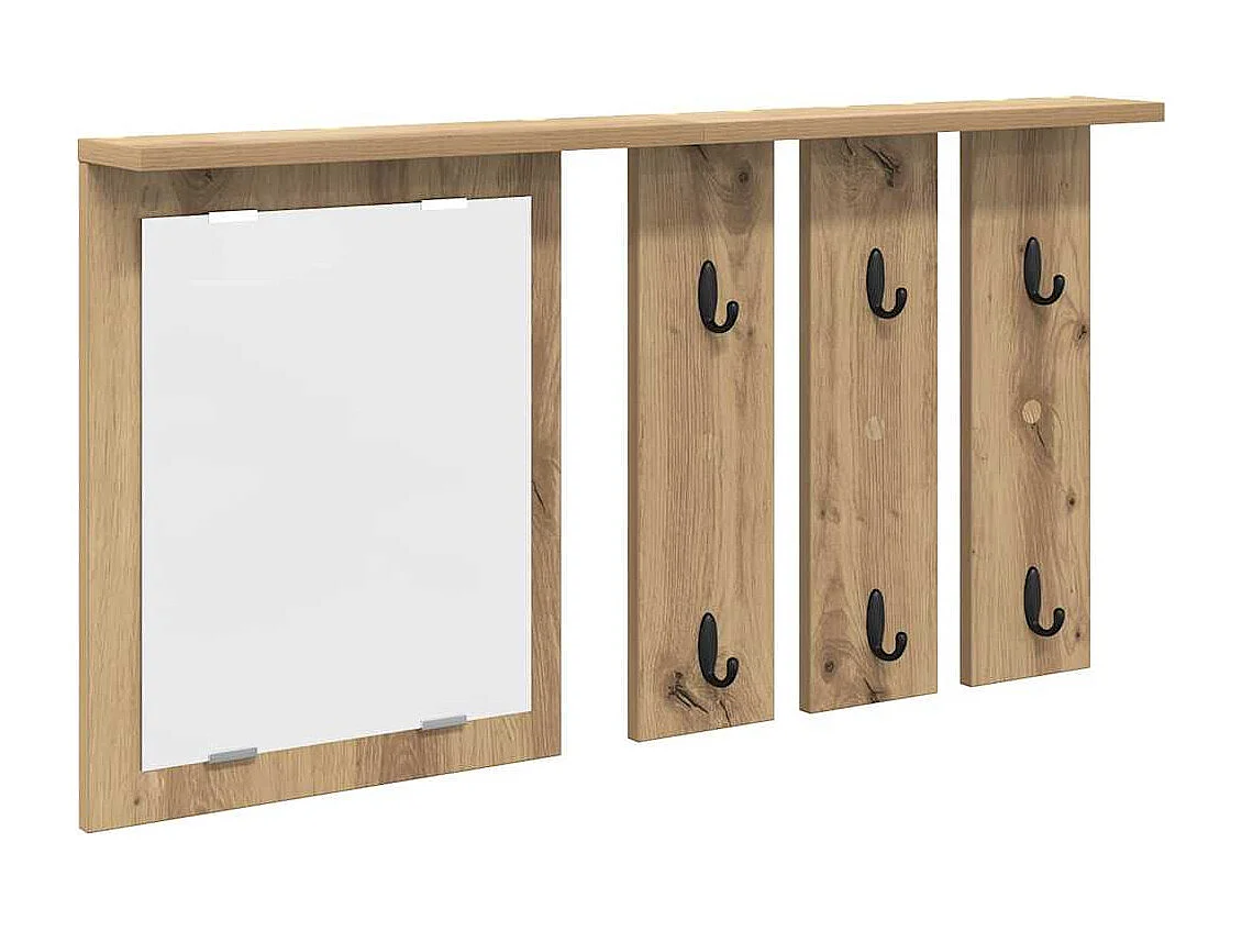 Porte-manteau mural avec miroir chêne artisanal 85 x 10 x 45 cm