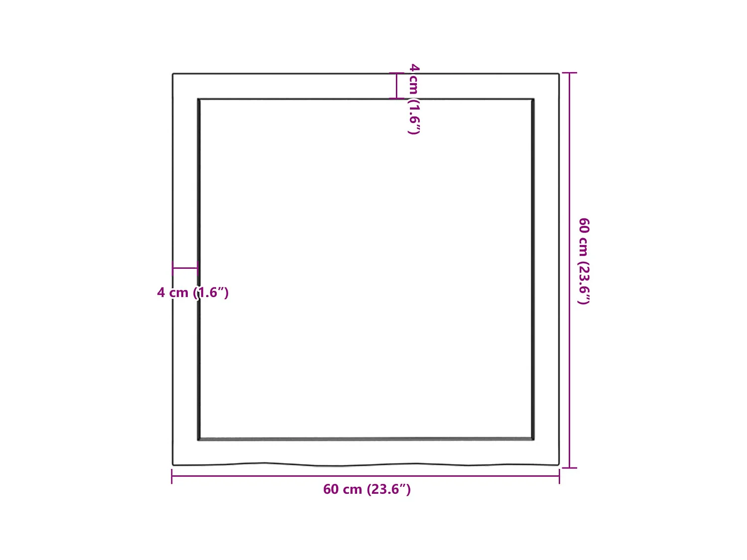 Wandplank 60x60x(2-4) cm massief onbehandeld eikenhout