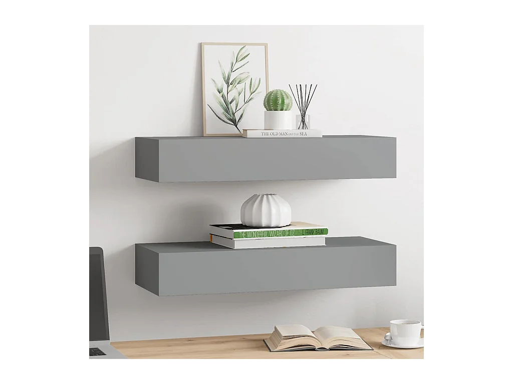 Estantes de pared para cajones 2 uds gris 60x23,5x10 cm MDF