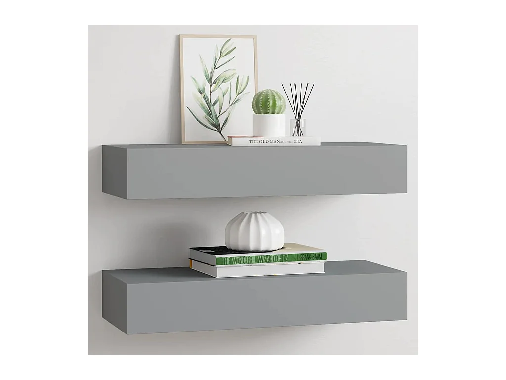 Étagères à tiroirs murales 2 pcs gris 60x23,5x10 cm MDF