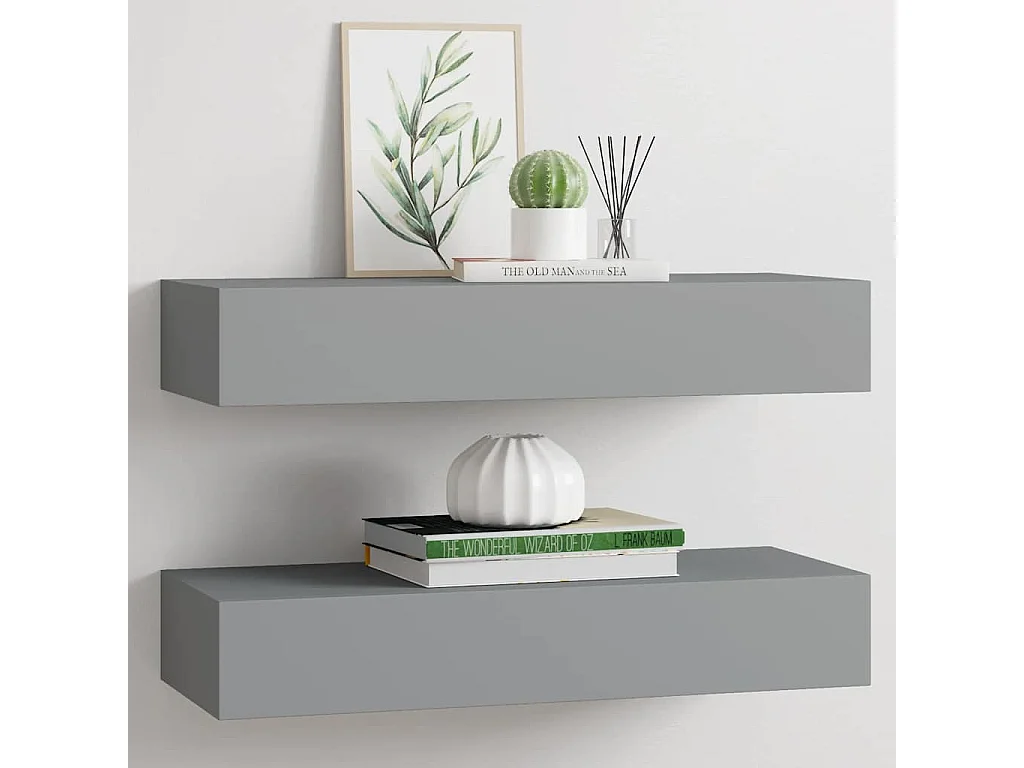 Étagères à tiroirs murales 2 pcs gris 60x23,5x10 cm MDF