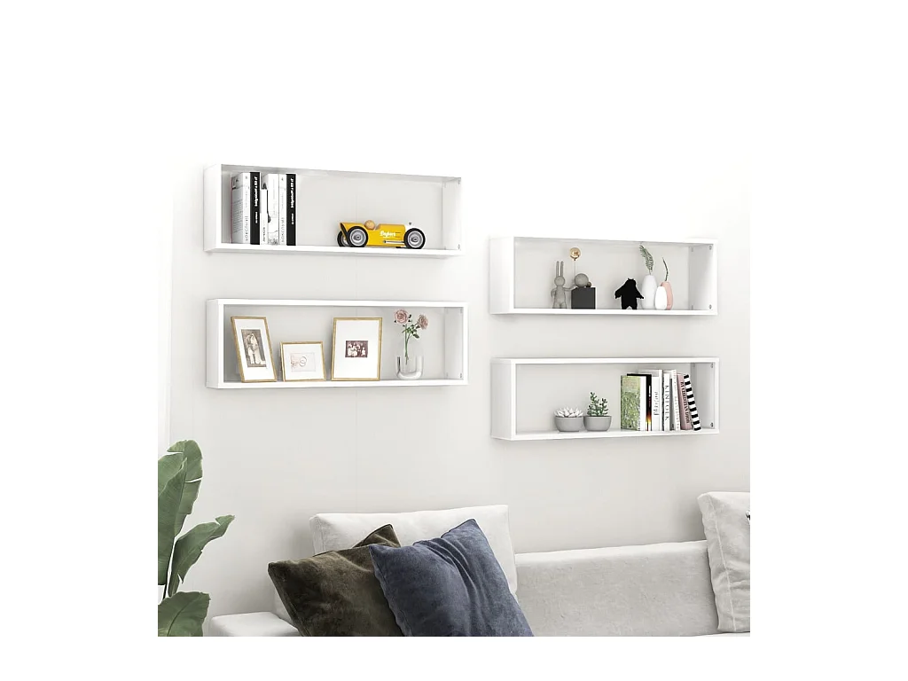 mensole a cubo bianche da parete 80x15x26,5 cm in legno ingegnerizzato