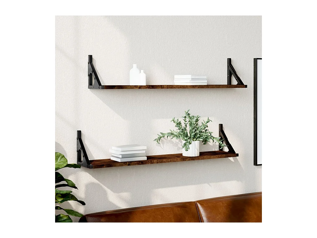 Estantes de pared 2 piezas roble ahumado 80x15x15,5cm madera de ingeniería