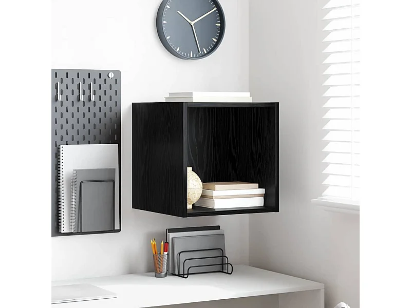 Zwarte eiken wandkast 37 x 37 x 37 cm bewerkt hout