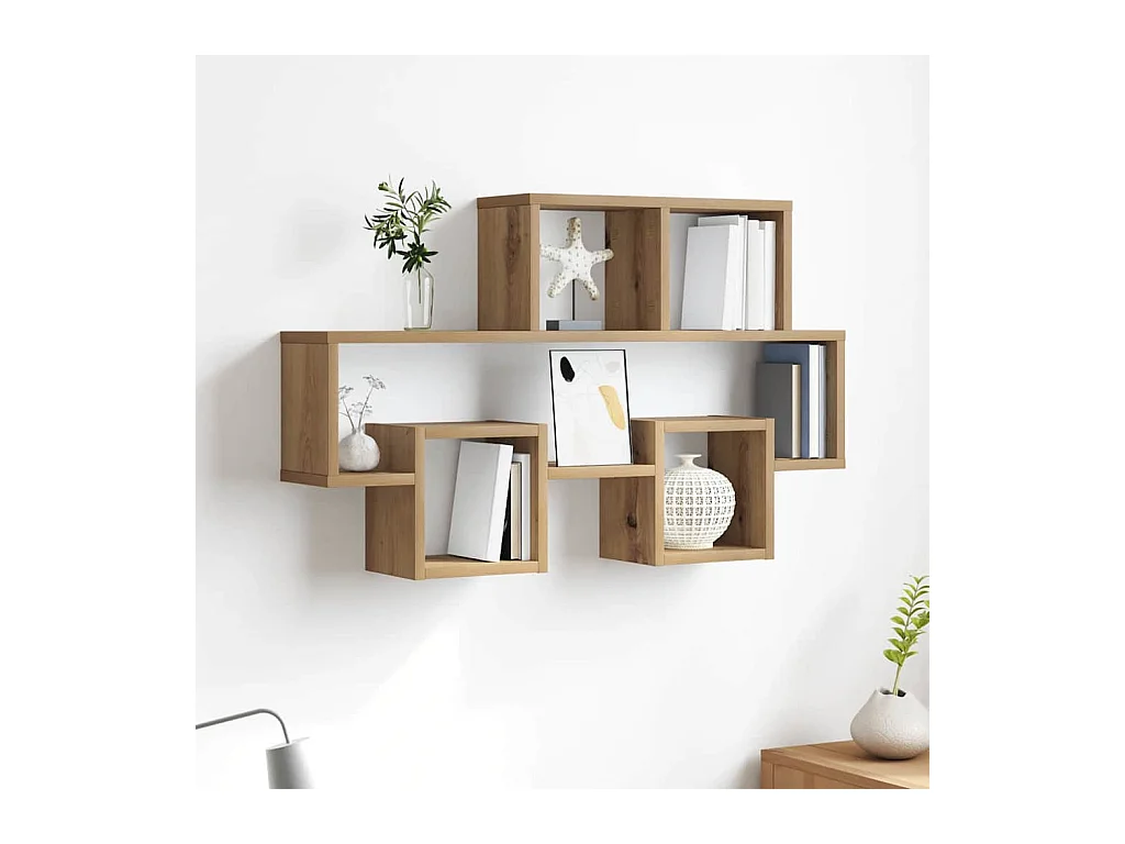 Wandplank met plank, handgemaakt eikenhout, 82 x 15 x 51 cm