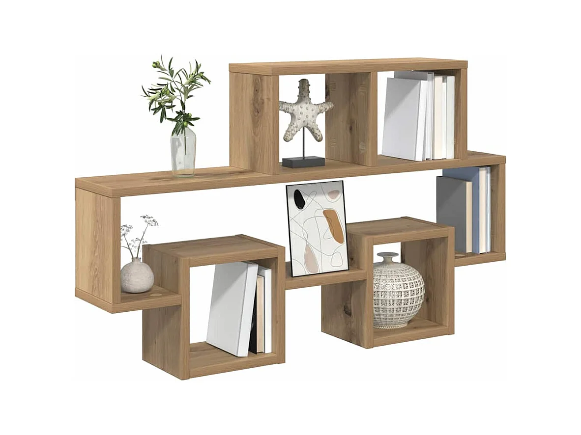 Wandplank met plank, handgemaakt eikenhout, 82 x 15 x 51 cm