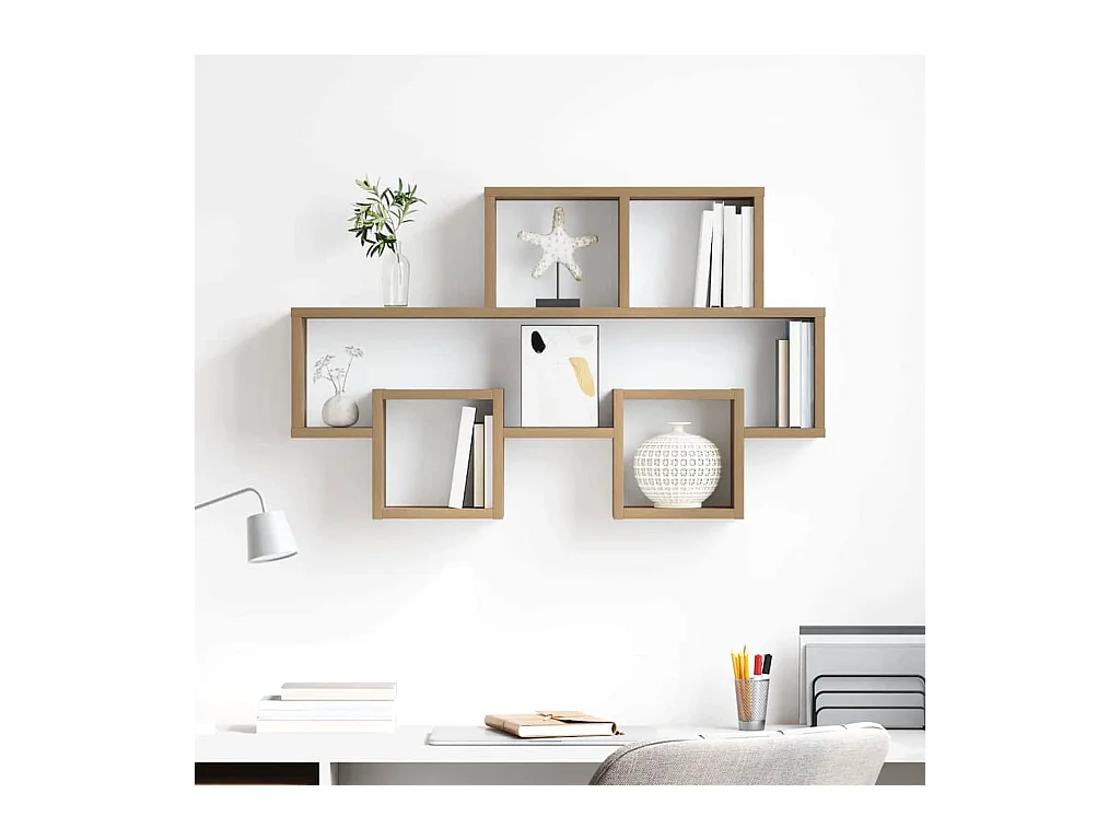 Wandplank met plank, handgemaakt eikenhout, 82 x 15 x 51 cm