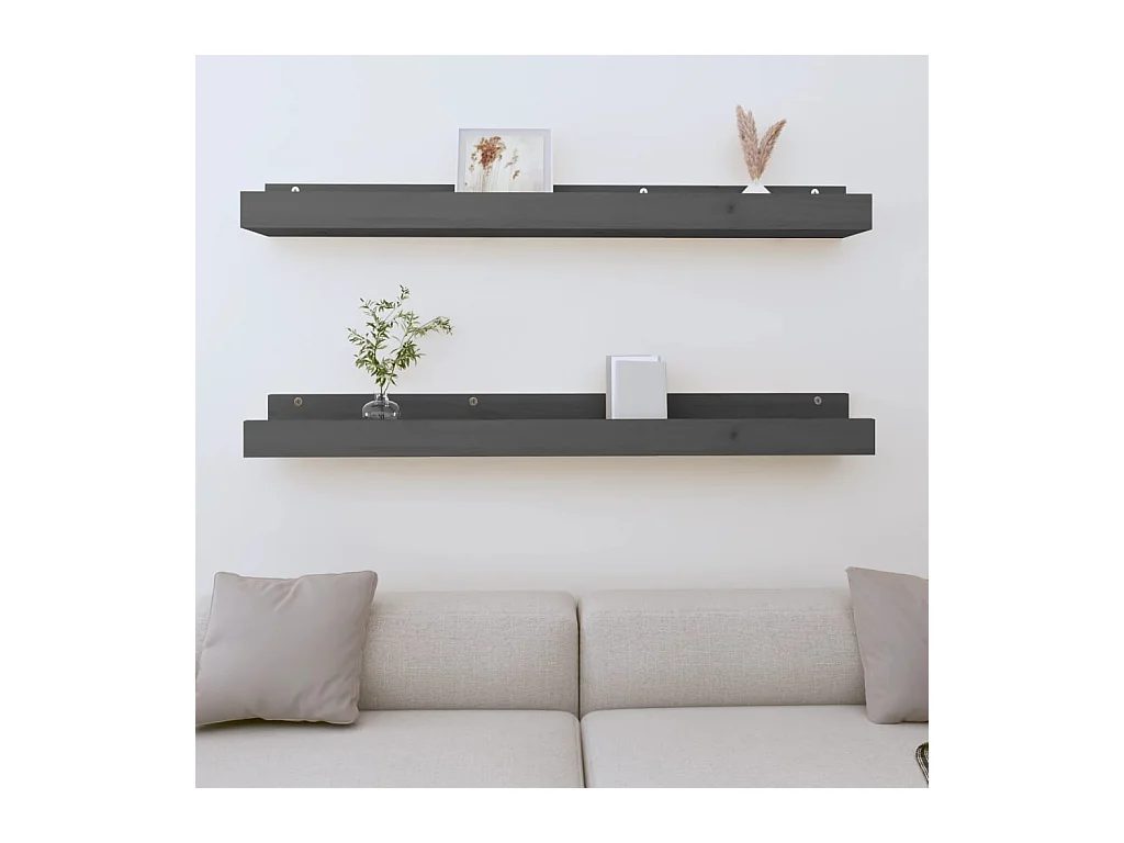 Estantes de pared 2 uds Gris 110x12x9 cm Madera maciza de pino