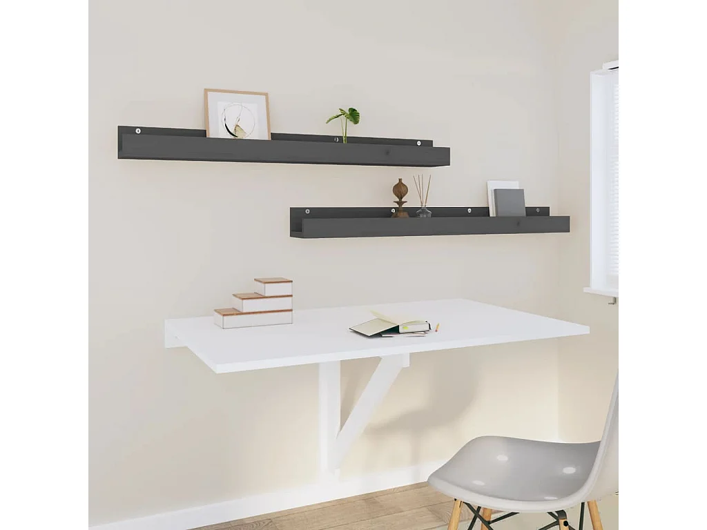 Estantes de pared 2 uds Gris 110x12x9 cm Madera maciza de pino